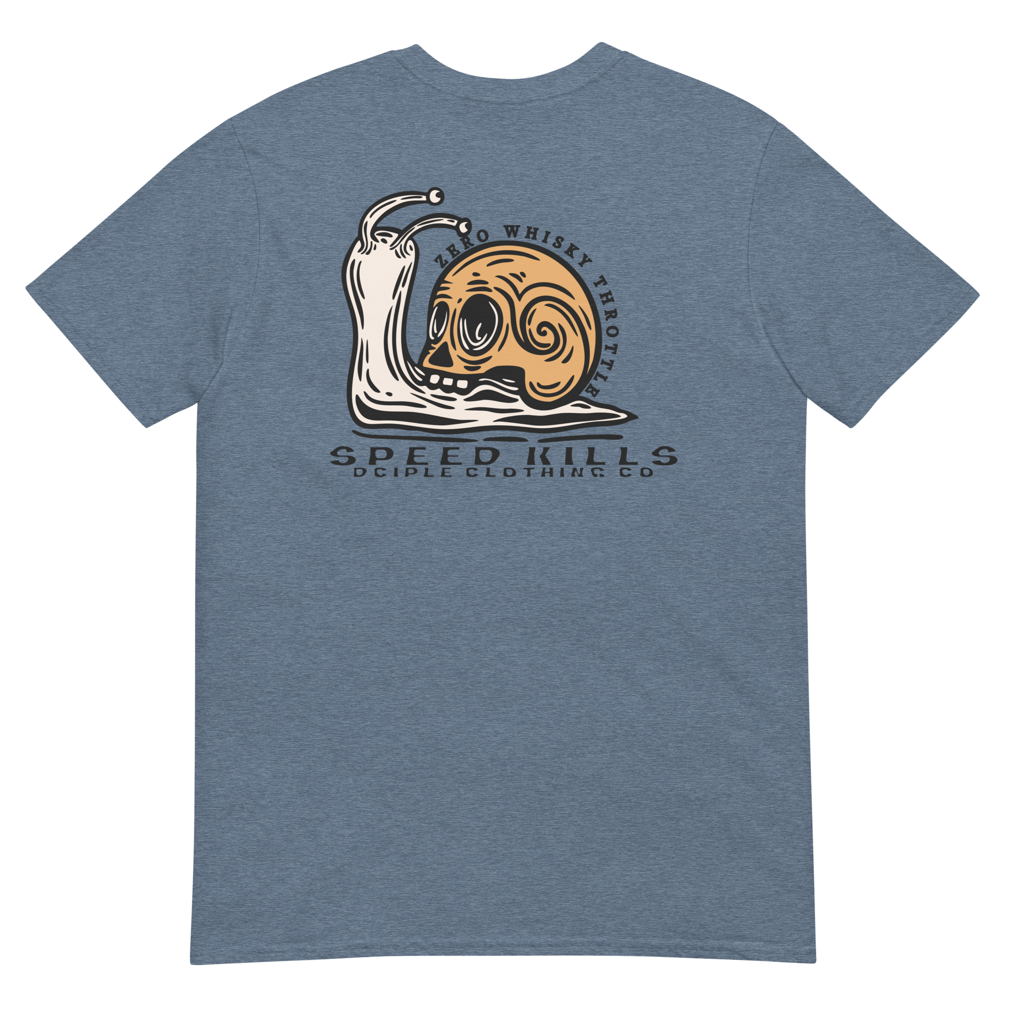 Vintage skull-shell snail graphic with Slow Is Smooth and Smooth Is Fast typography inspired by racing, riding, and motorsports culture.