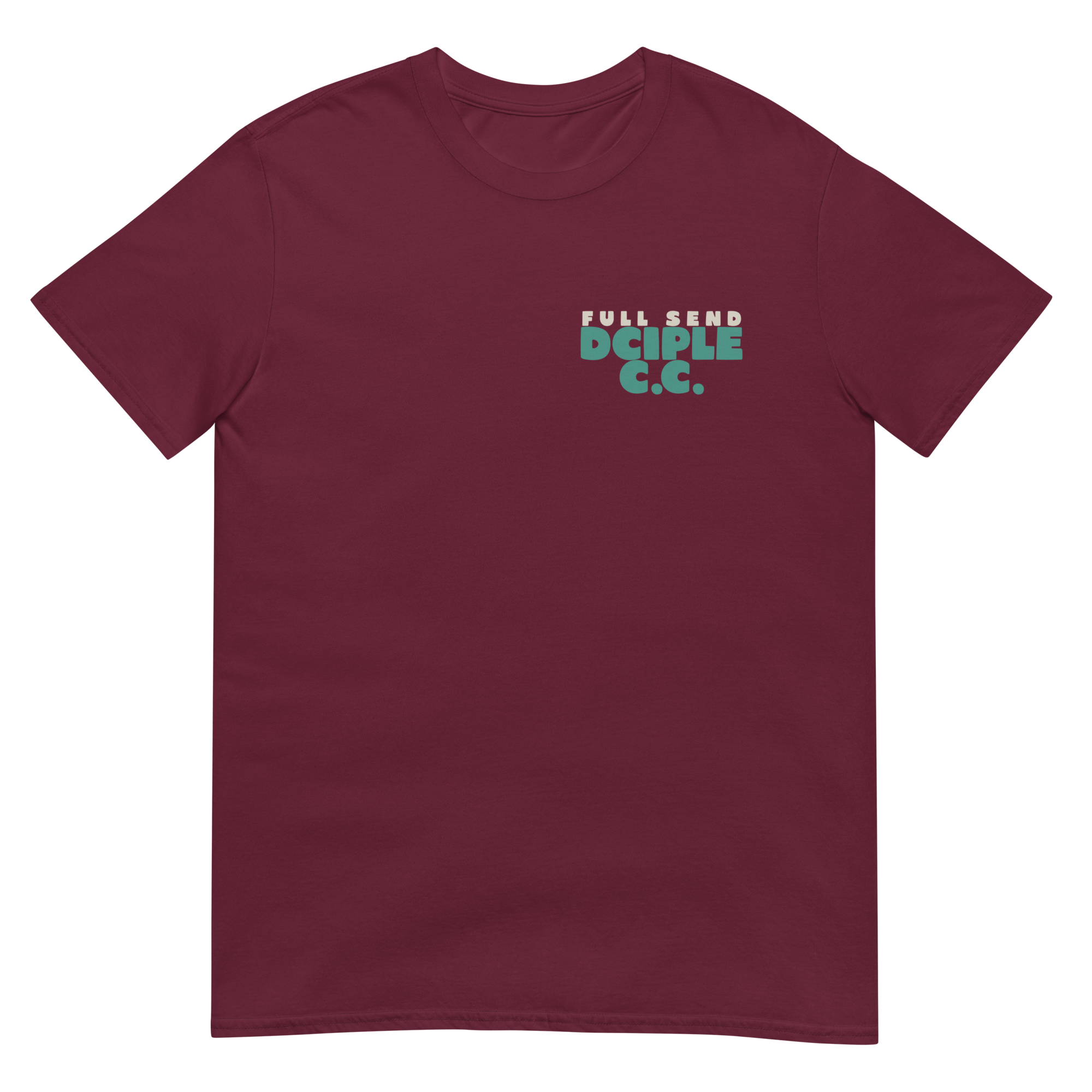 Full Send graphic T-Shirt with vintage surfboard, skull, and mountain design