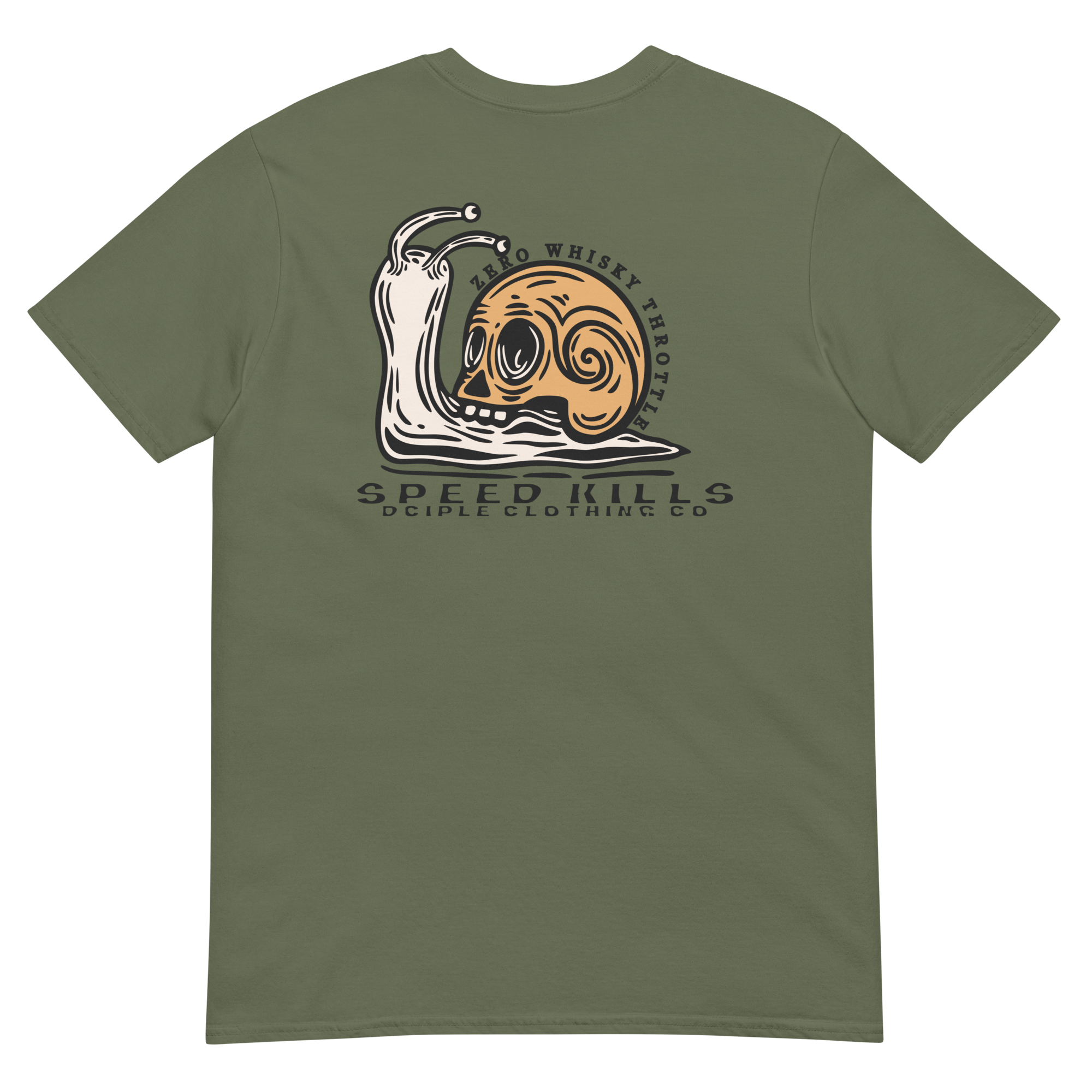 Vintage skull-shell snail graphic with Slow Is Smooth and Smooth Is Fast typography inspired by racing, riding, and motorsports culture.