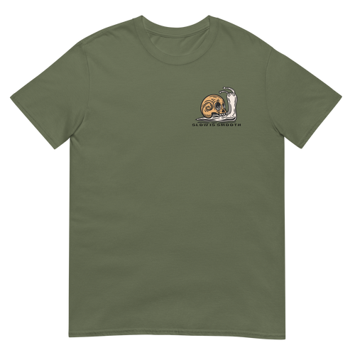 Vintage skull-shell snail graphic with Slow Is Smooth and Smooth Is Fast typography inspired by racing, riding, and motorsports culture.