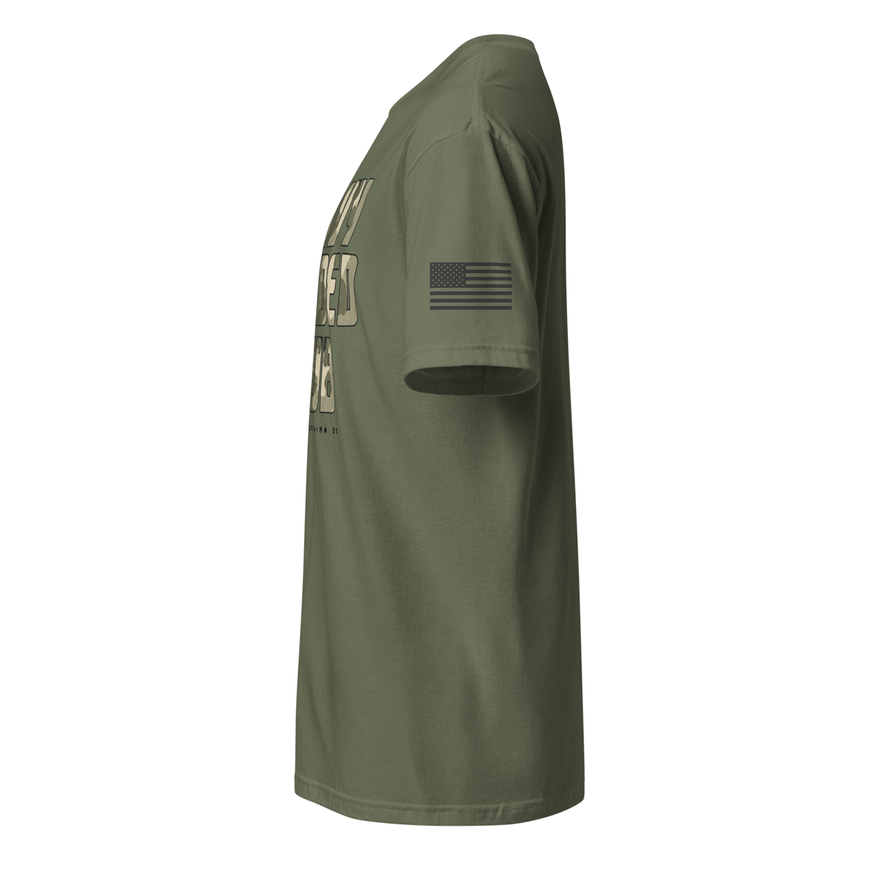 American flag on left sleeve