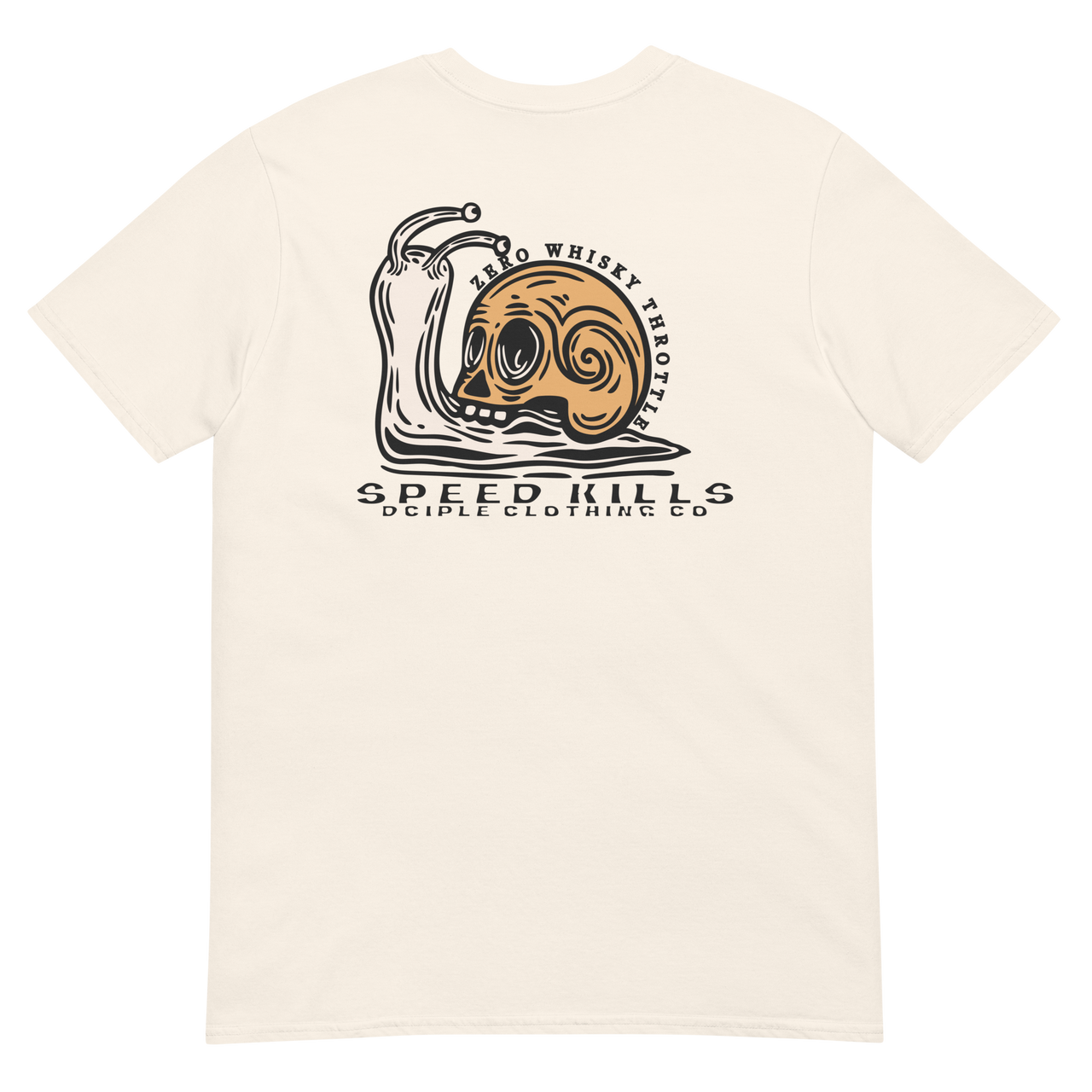 Vintage skull-shell snail graphic with Slow Is Smooth and Smooth Is Fast typography inspired by racing, riding, and motorsports culture.