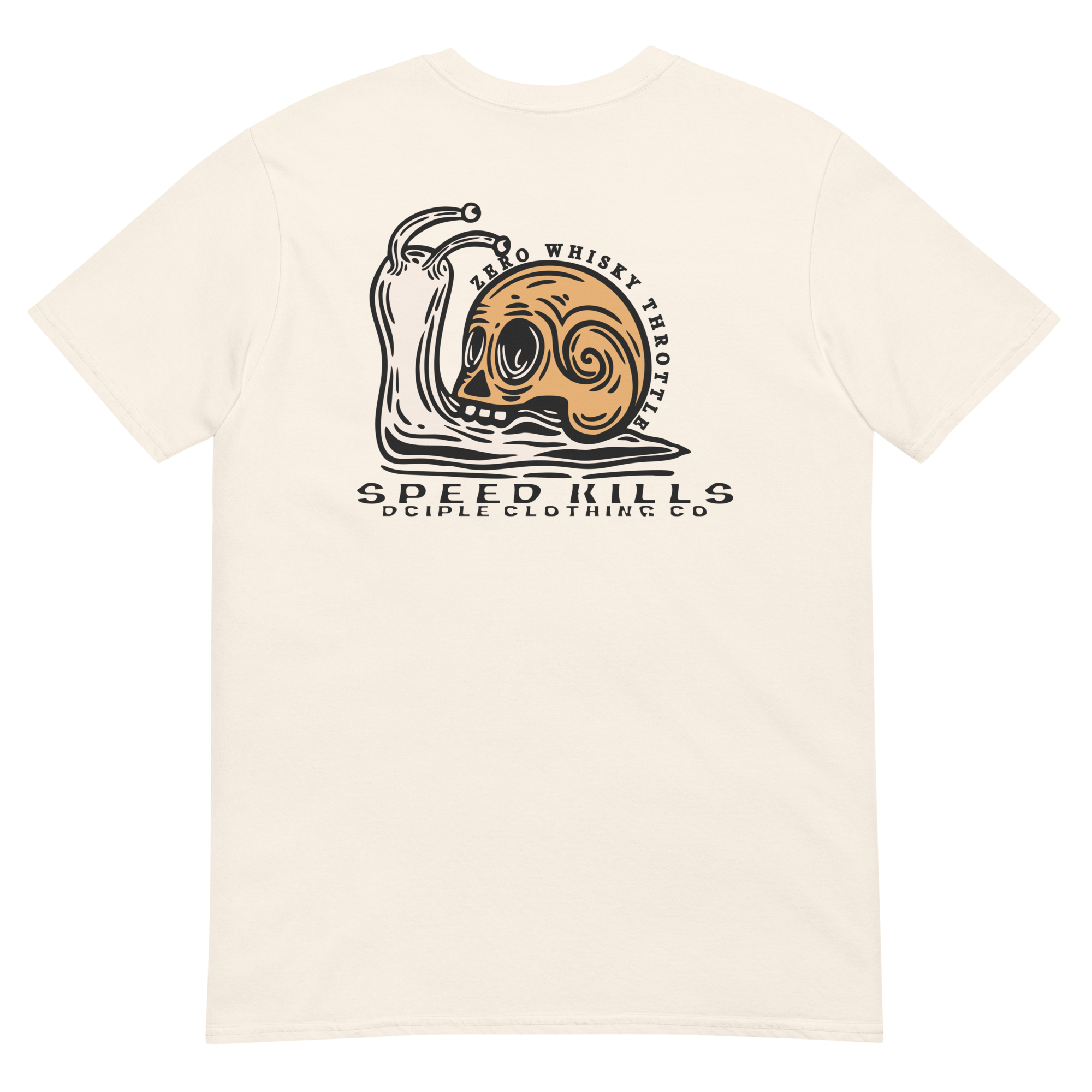 Vintage skull-shell snail graphic with Slow Is Smooth and Smooth Is Fast typography inspired by racing, riding, and motorsports culture.