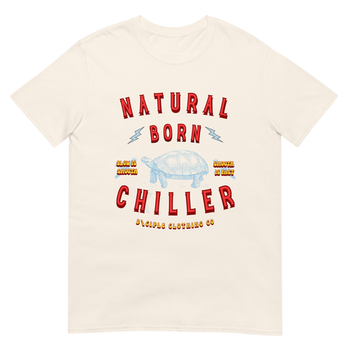 Blue turtle outline Natural Born Chiller graphic T-shirt with Slow Is Smooth Smooth Is Fast tactical slogan by D\CIPLE Clothing Co.