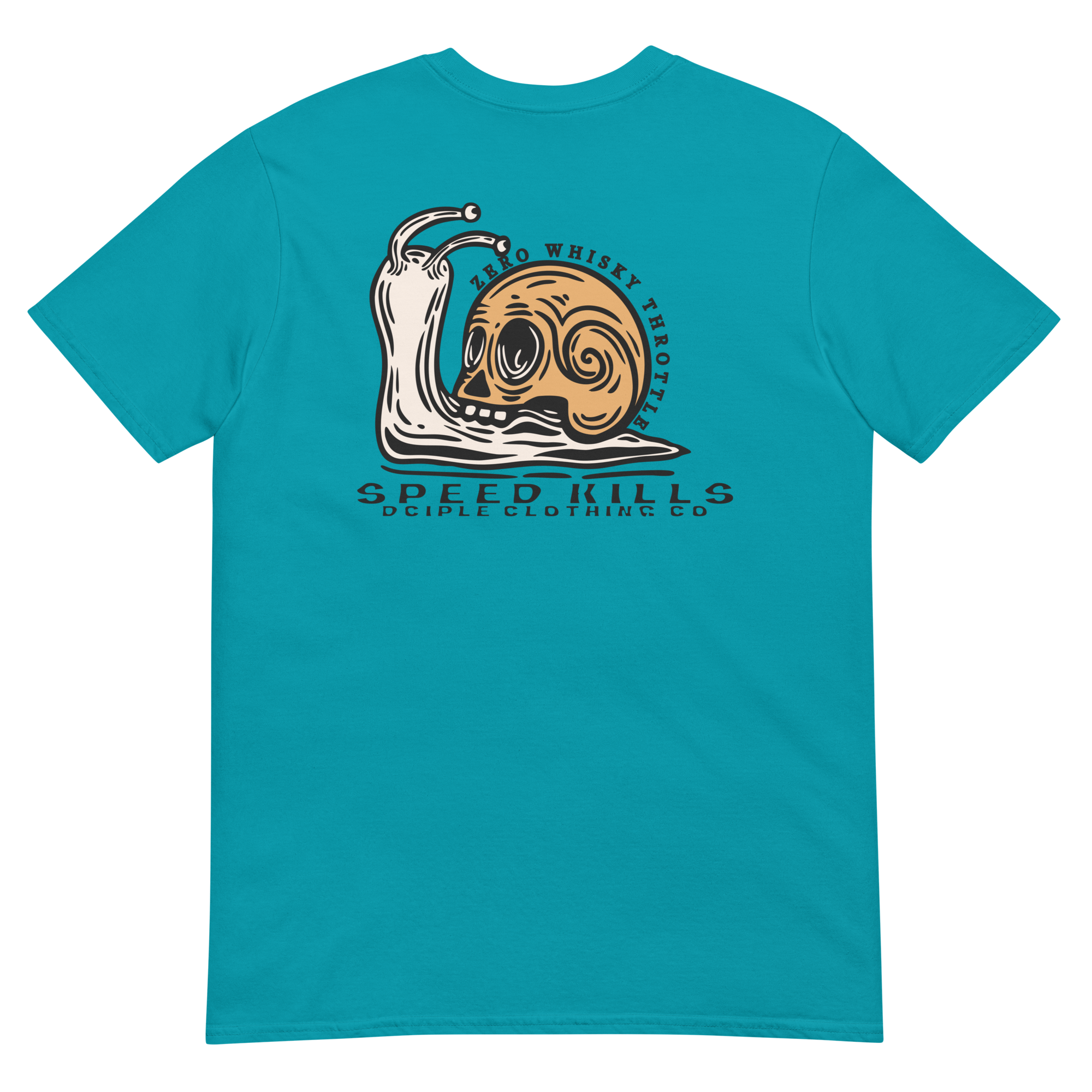 Vintage skull-shell snail graphic with Slow Is Smooth and Smooth Is Fast typography inspired by racing, riding, and motorsports culture.