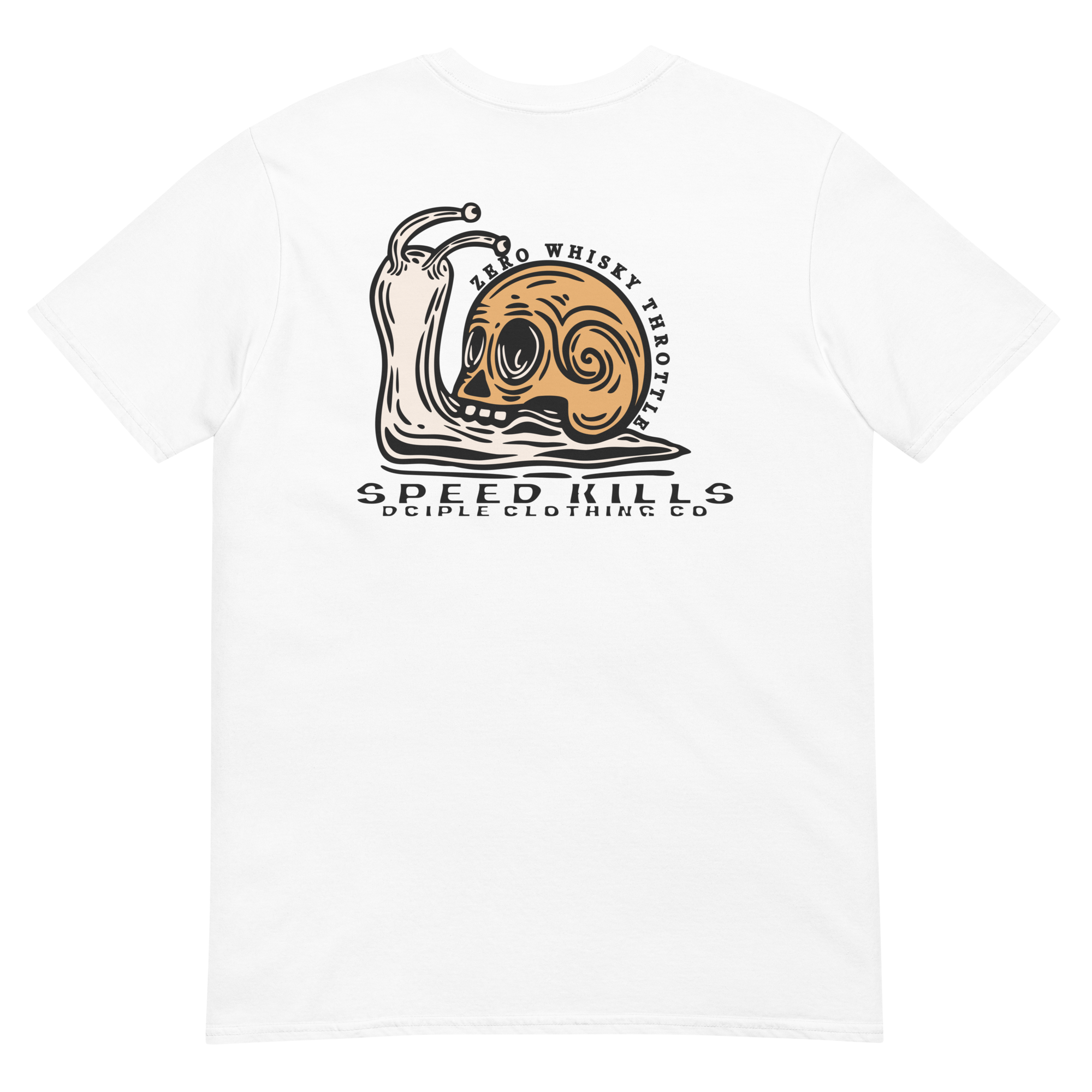 Vintage skull-shell snail graphic with Slow Is Smooth and Smooth Is Fast typography inspired by racing, riding, and motorsports culture.