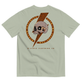 Busted Knuckles Club skull and lightning bolt graphic t-shirt by Dciple Clothing Co on green color shirt
