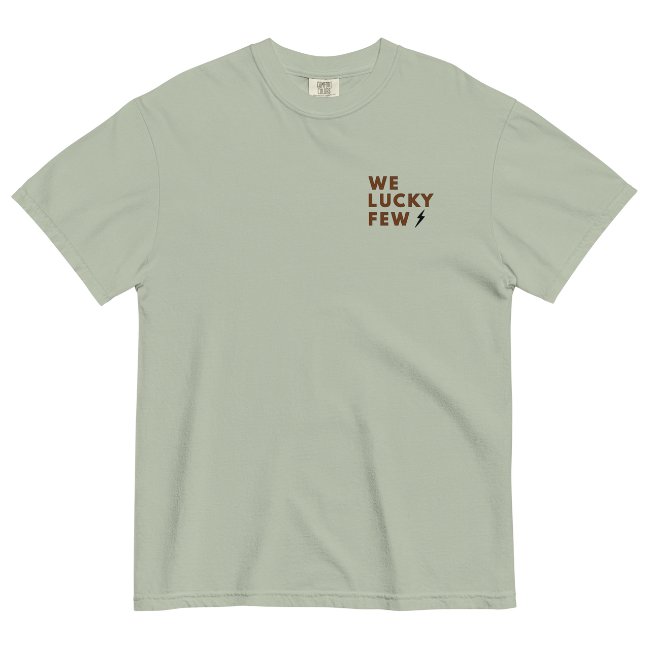 We lucky few text on left chest green shirt