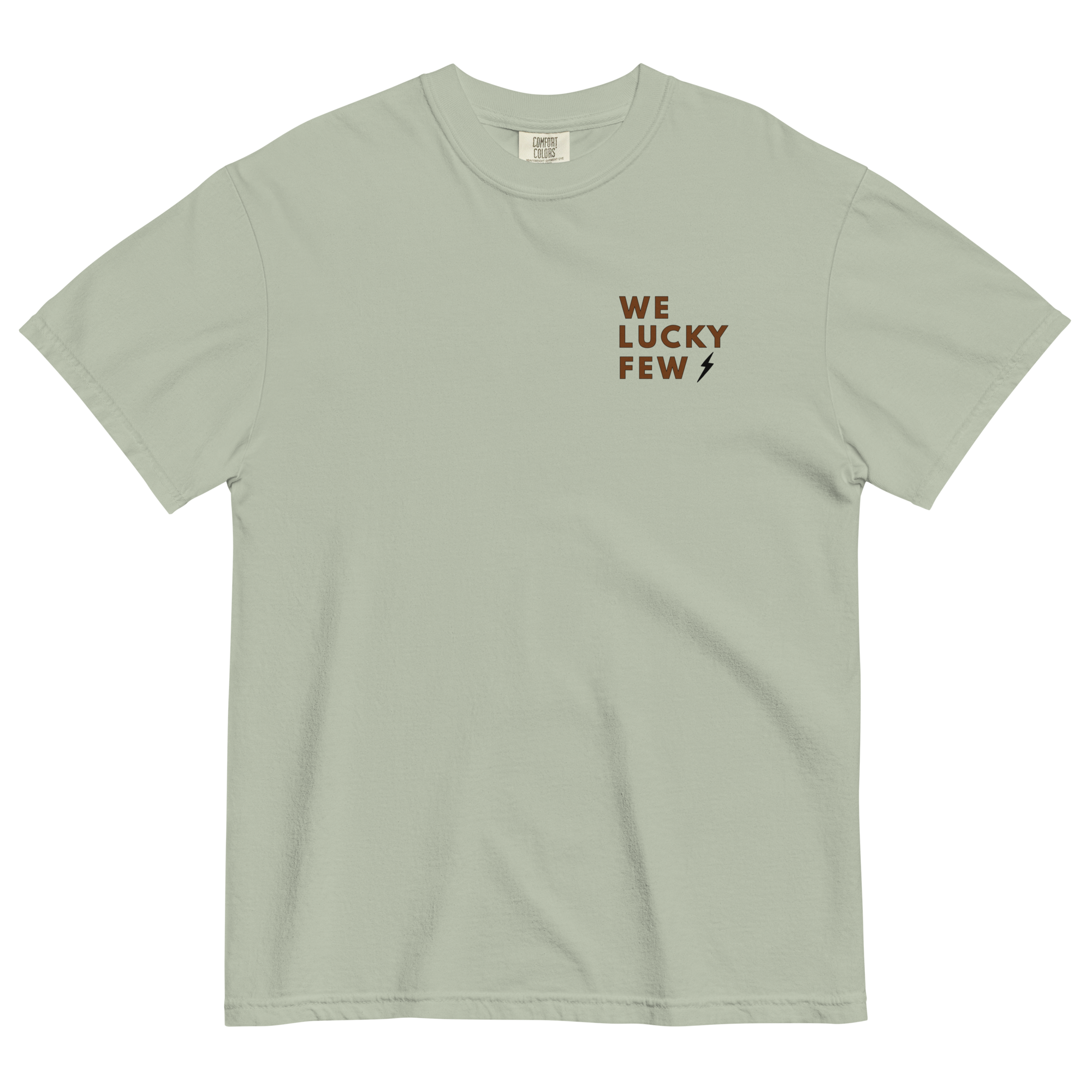 We lucky few text on left chest green shirt
