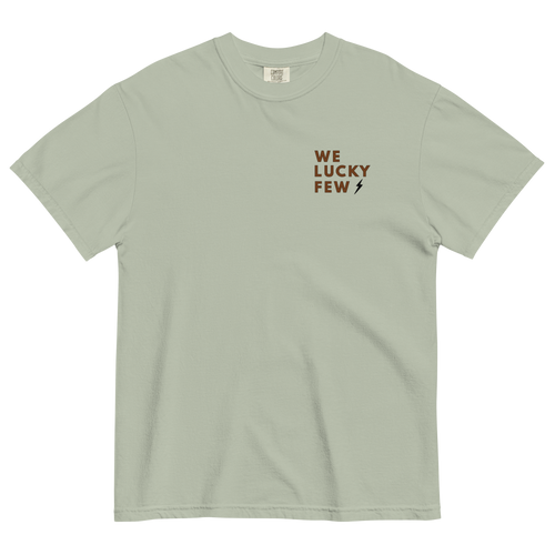 We lucky few text on left chest green shirt