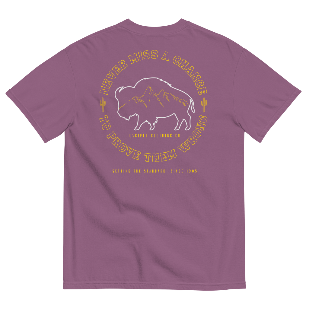 Never miss a chance to prove them wrong buffalo mountain t-shirt back print purple shirt by Dciple Clothing Co