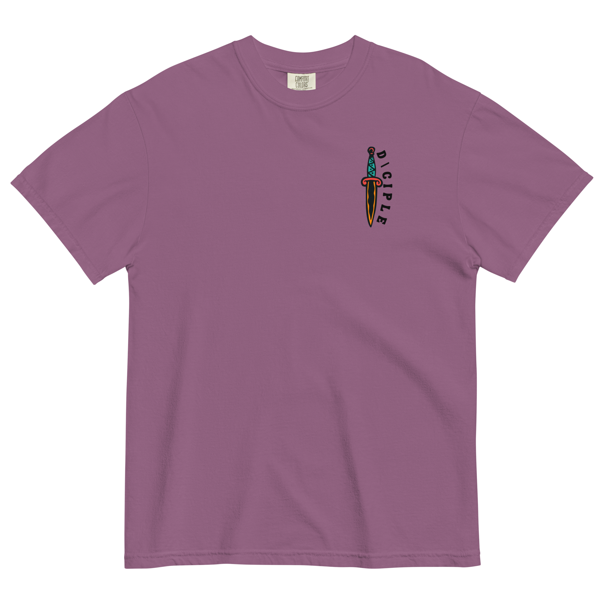 Vintage style skull and snake graphic with flames and dagger details, “Through Fear and Flame Unbroken” t-shirt by Dciple Clothing Co