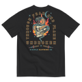 Vintage style skull and snake graphic with flames and dagger details, “Through Fear and Flame Unbroken” t-shirt by Dciple Clothing Co