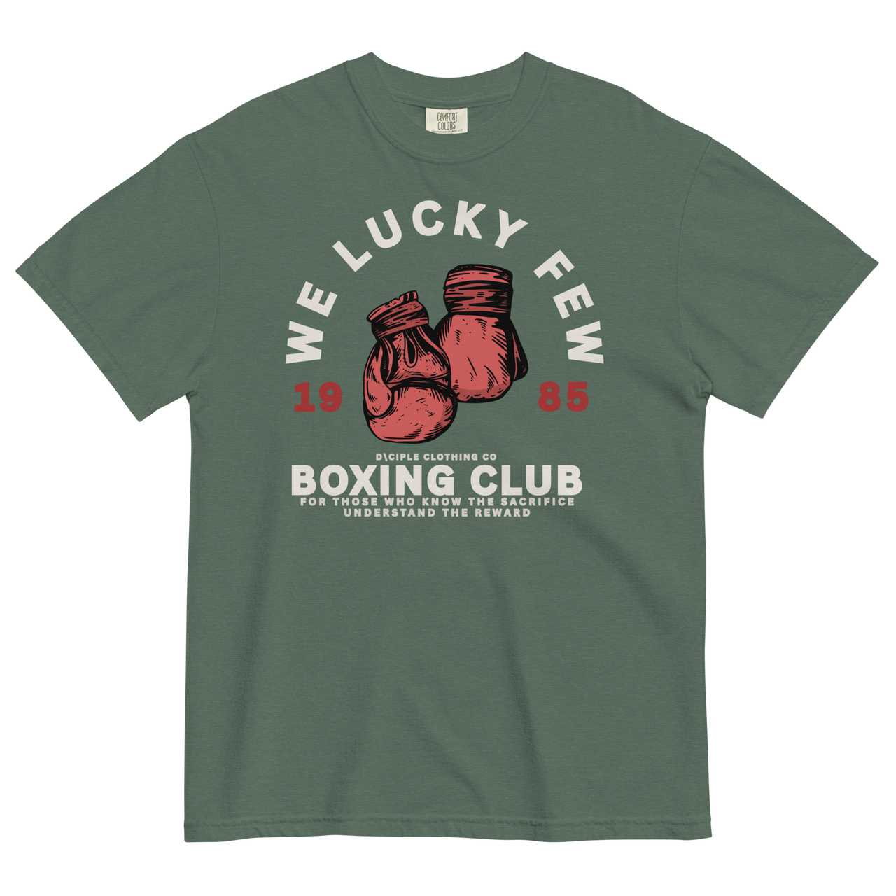 We Lucky Few Boxing Club T-Shirt grey heather Dciple Clothing Co front and back graphic boxing gloves vintage style