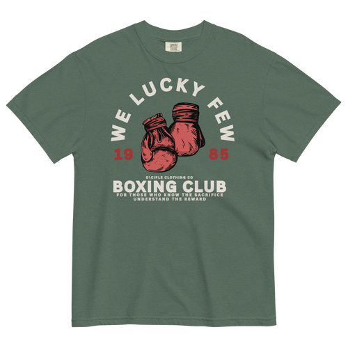 We Lucky Few Boxing Club T-Shirt grey heather Dciple Clothing Co front and back graphic boxing gloves vintage style