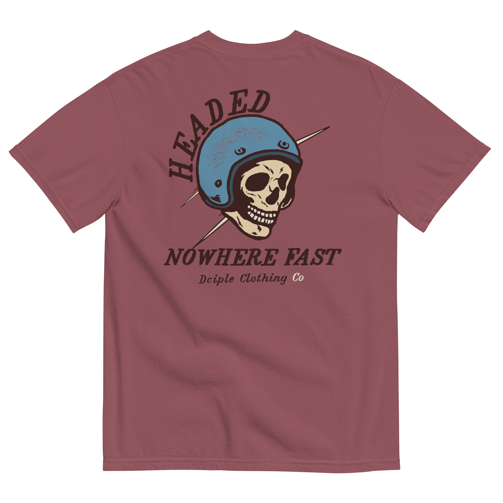 Headed Nowhere Fast vintage motorcycle skull graphic on a Comfort Colors T-shirt by Dciple Clothing Co