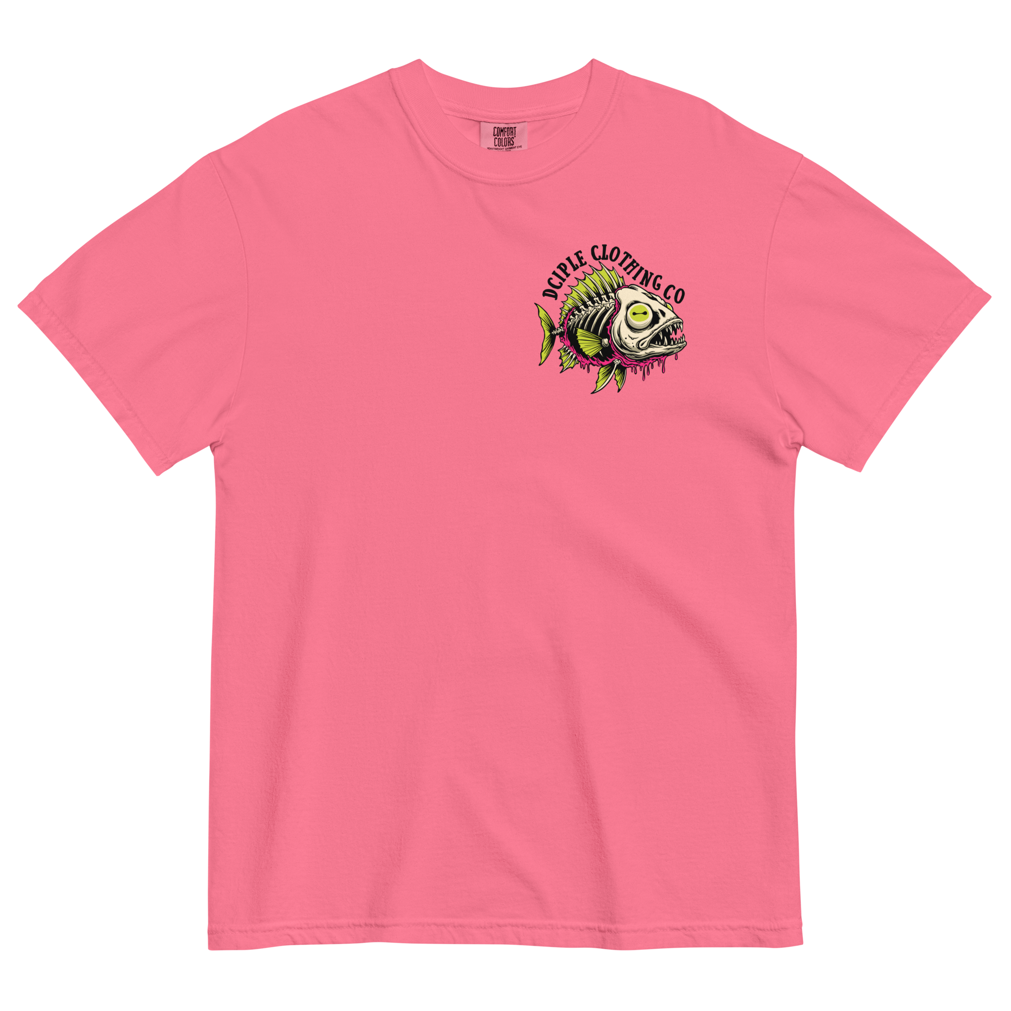 Dead In The Water High Tide Division graphic T-shirt by Dciple Clothing Co featuring skeleton fish artwork and Make It A Destination slogan.