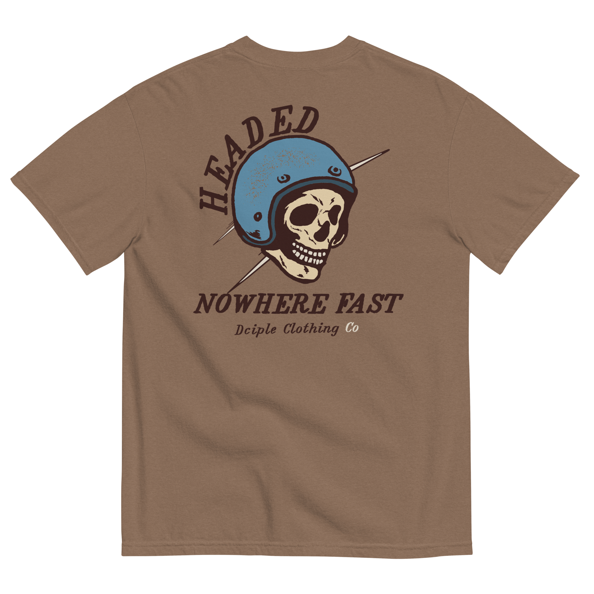 Headed Nowhere Fast vintage motorcycle skull graphic on a Comfort Colors T-shirt by Dciple Clothing Co