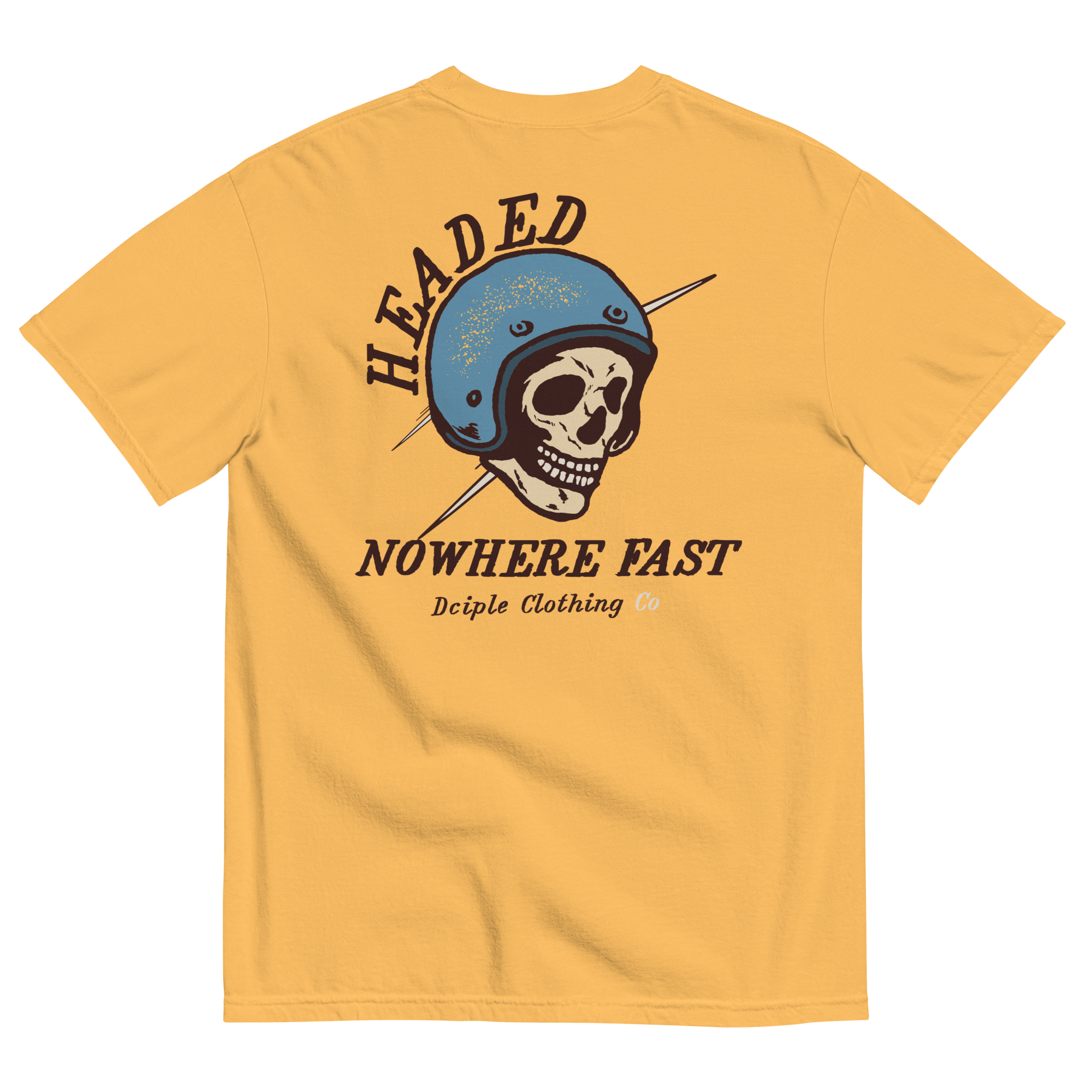 Headed Nowhere Fast vintage motorcycle skull graphic on a Comfort Colors T-shirt by Dciple Clothing Co