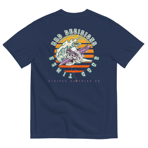 bad decisions good times skull surf t shirt vintage sunset back print streetwear dciple clothing co