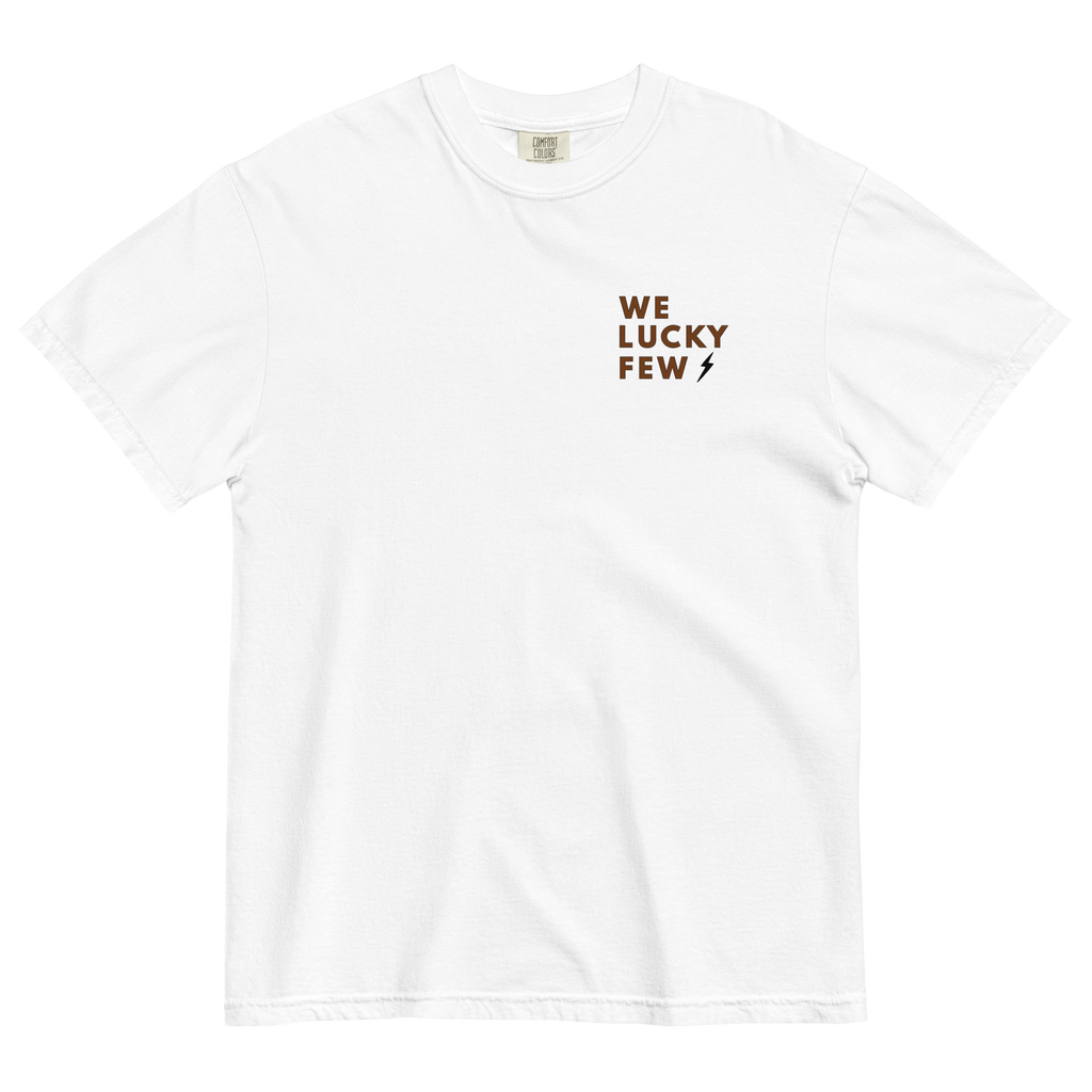 We lucky few text on left chest white shirt