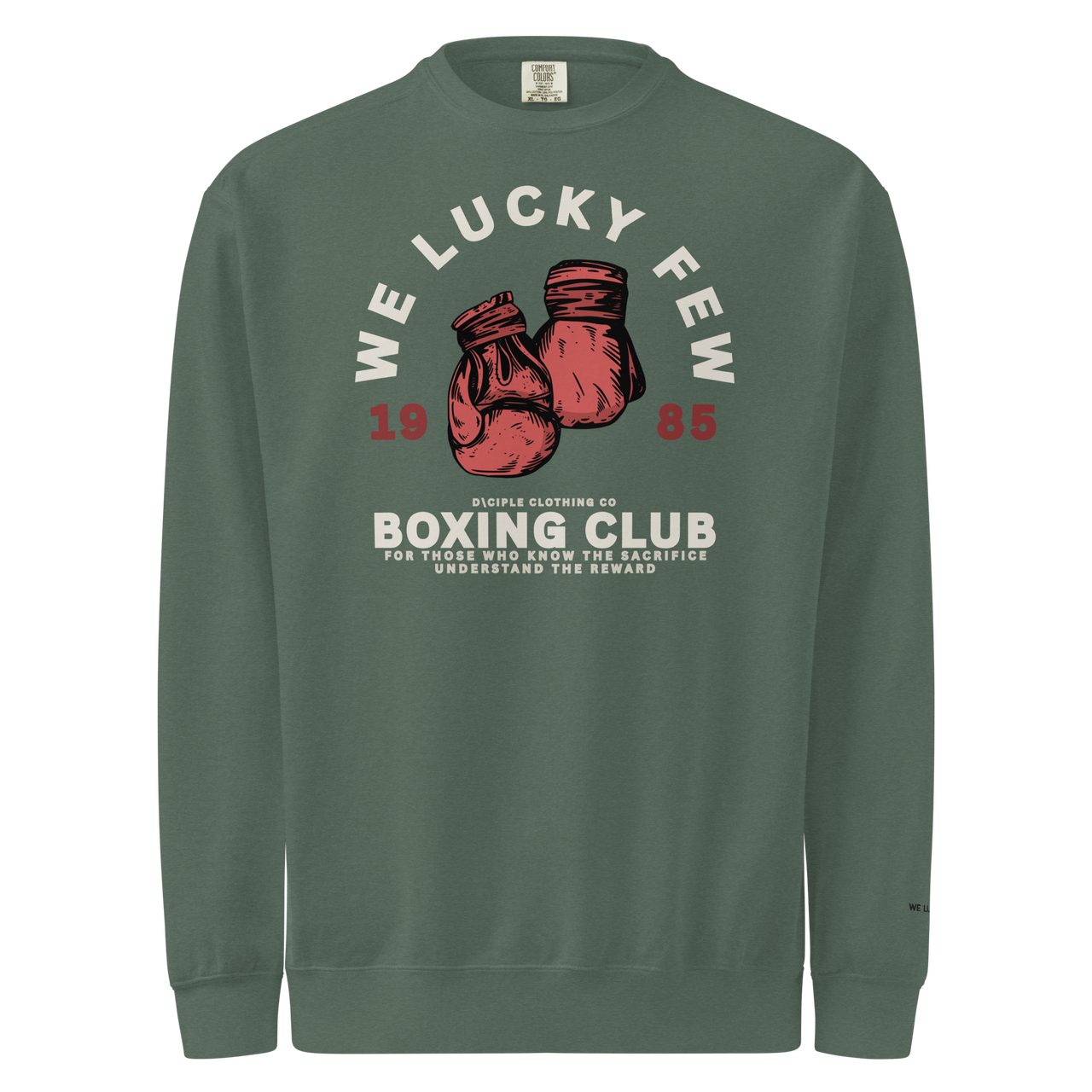 we lucky few boxing club sweatshirt comfort colors crewneck vintage boxing gloves graphic dciple clothing co