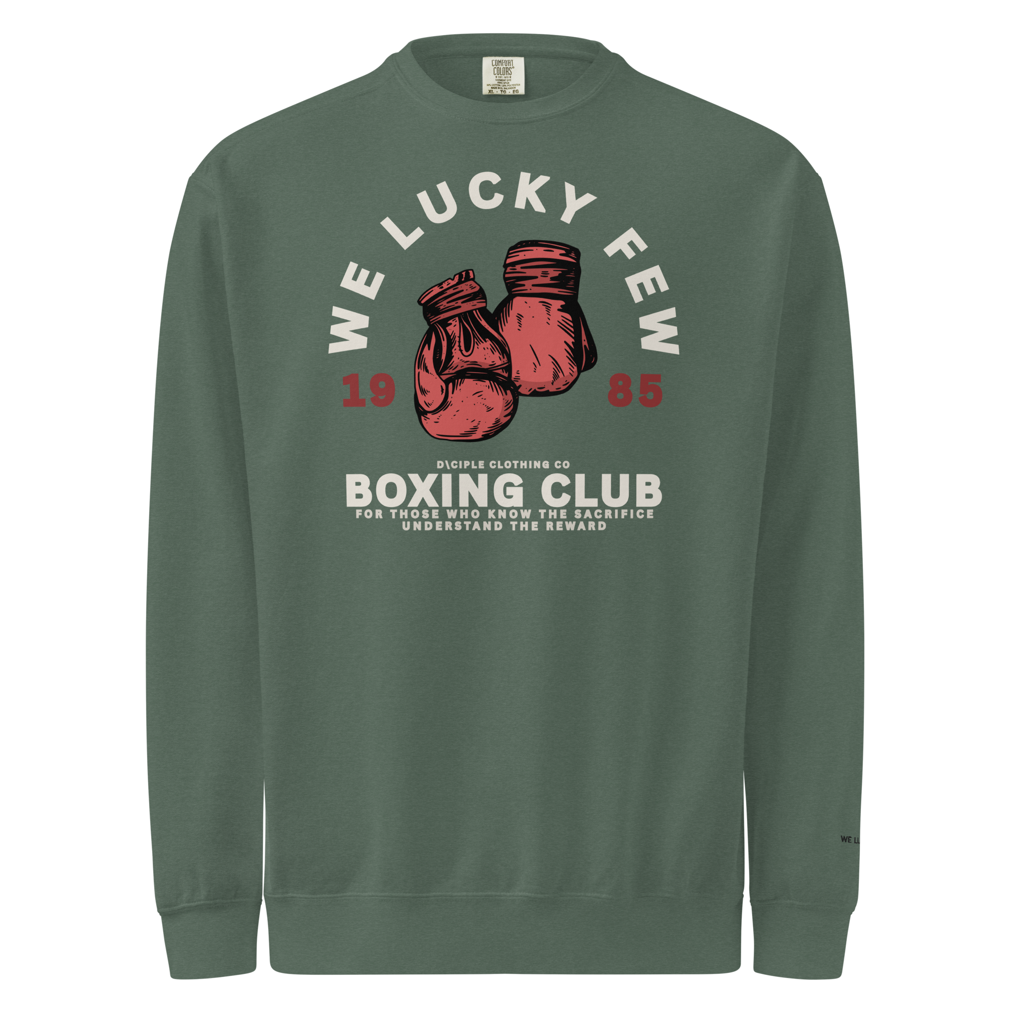 we lucky few boxing club sweatshirt comfort colors crewneck vintage boxing gloves graphic dciple clothing co