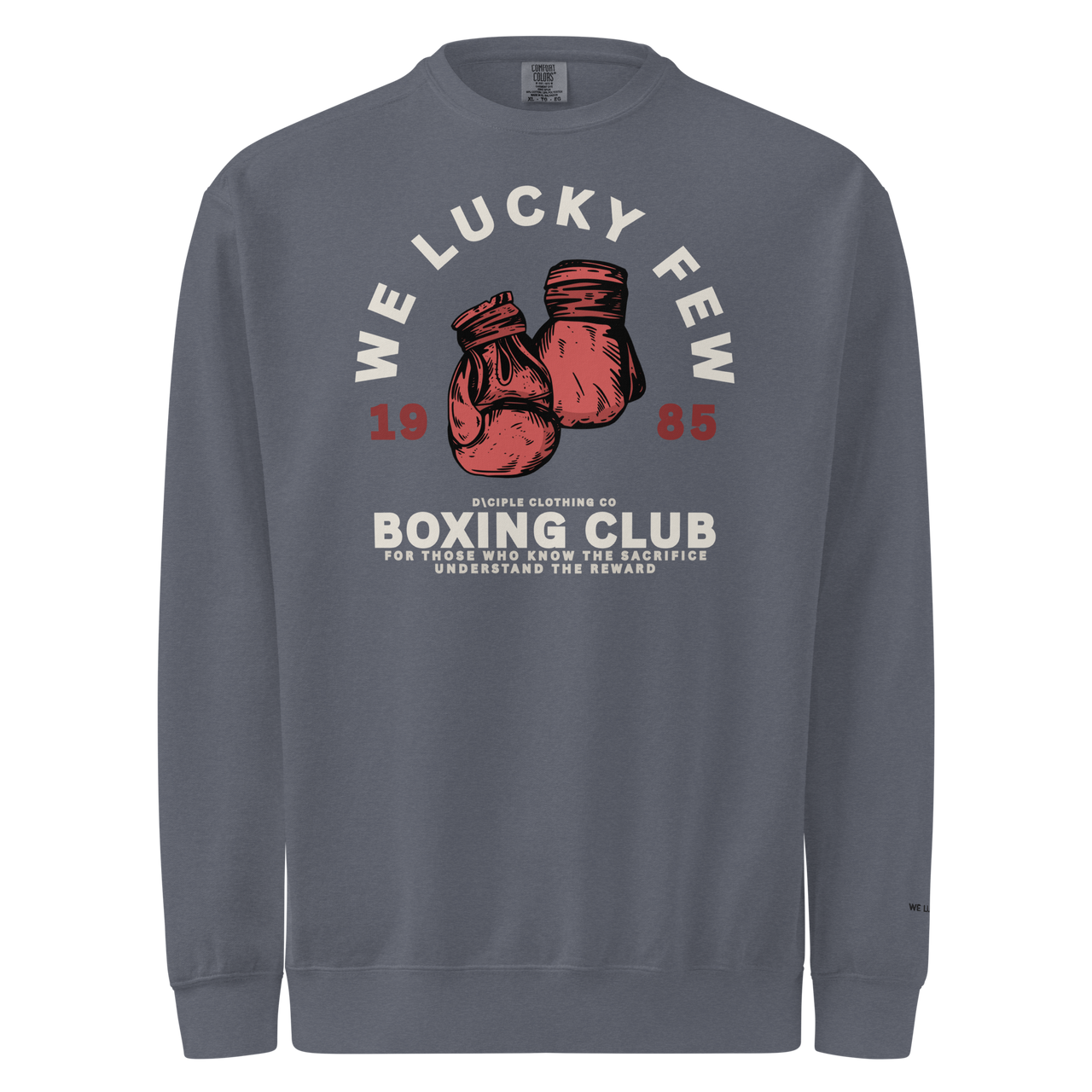 we lucky few boxing club sweatshirt comfort colors crewneck vintage boxing gloves graphic dciple clothing co