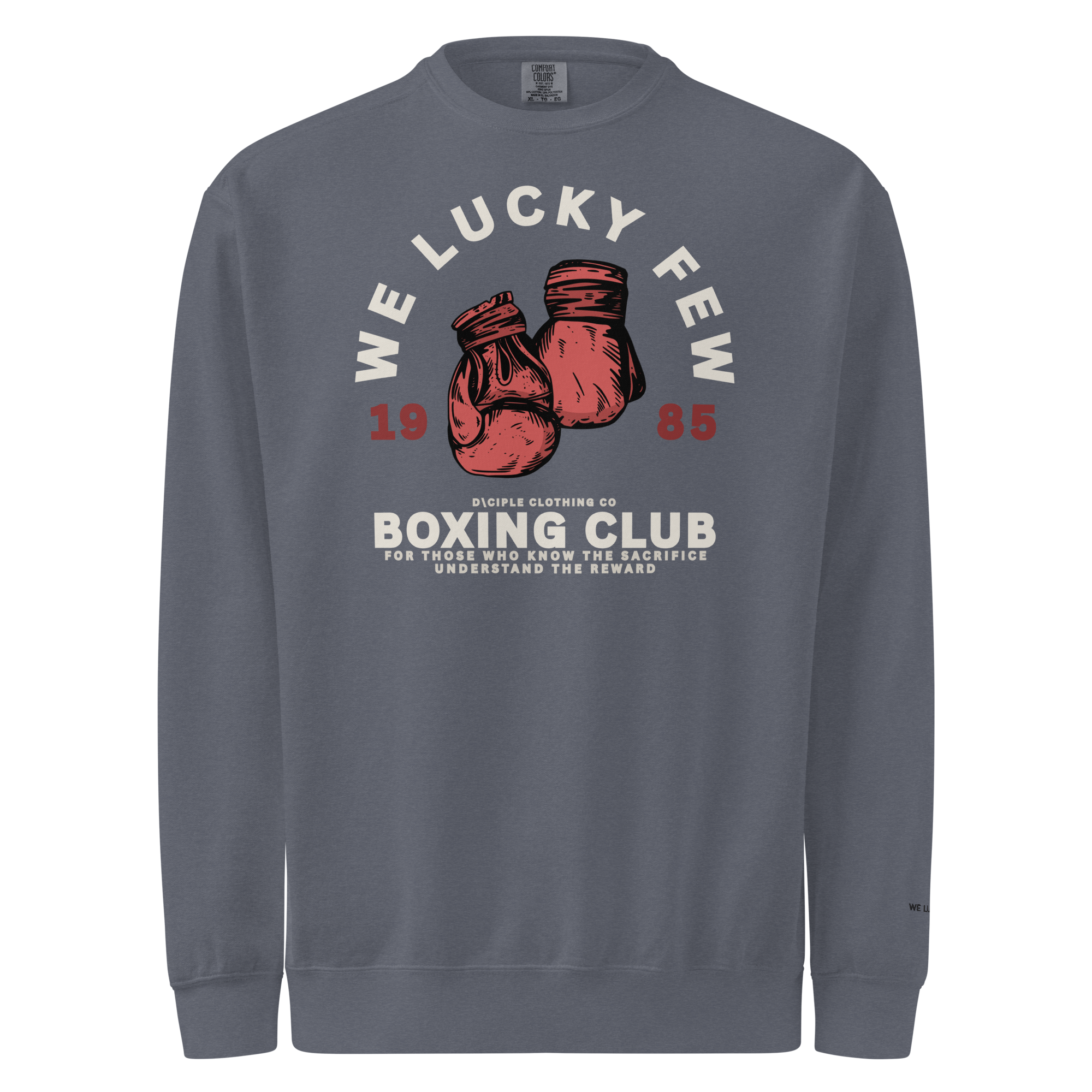 we lucky few boxing club sweatshirt comfort colors crewneck vintage boxing gloves graphic dciple clothing co