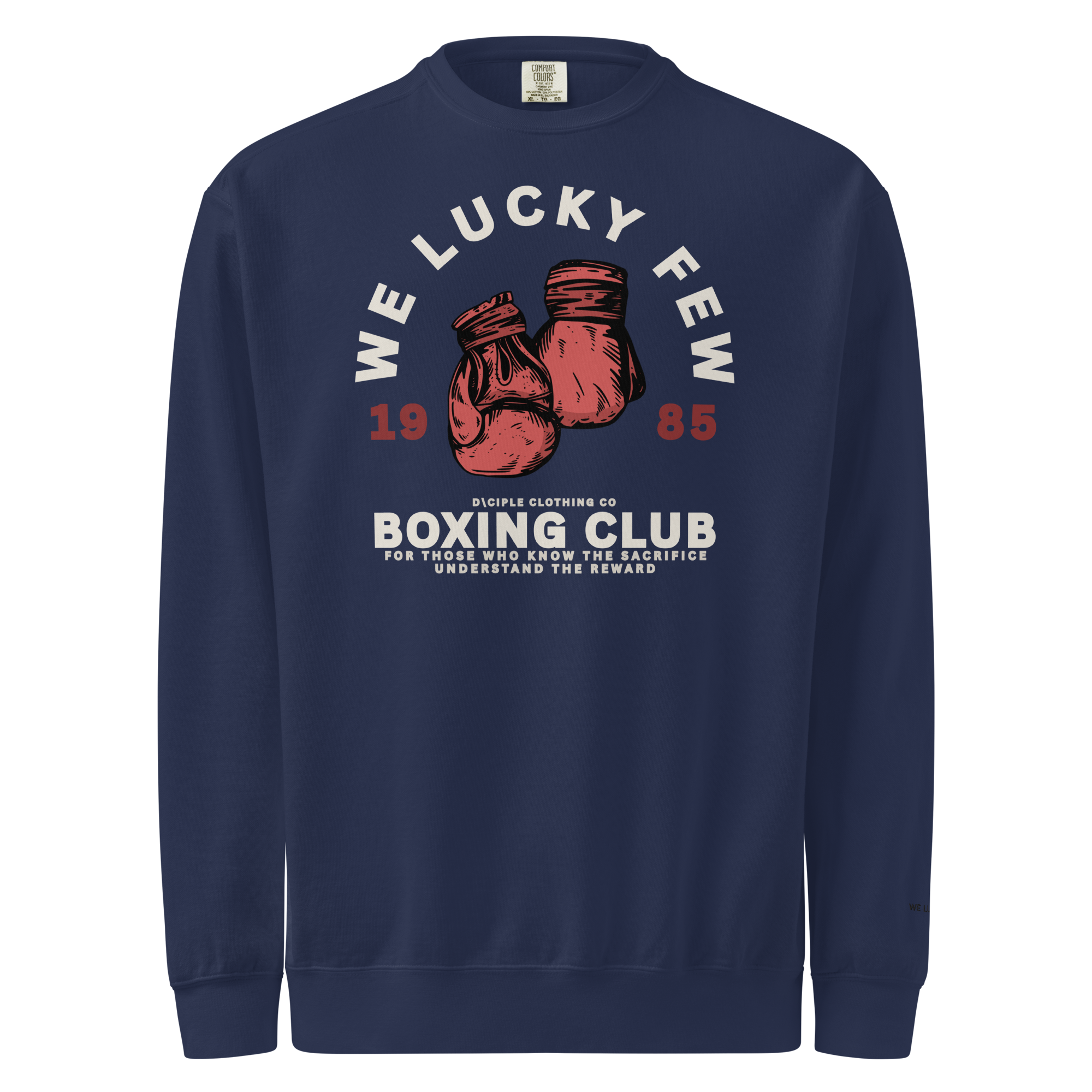 we lucky few boxing club sweatshirt comfort colors crewneck vintage boxing gloves graphic dciple clothing co