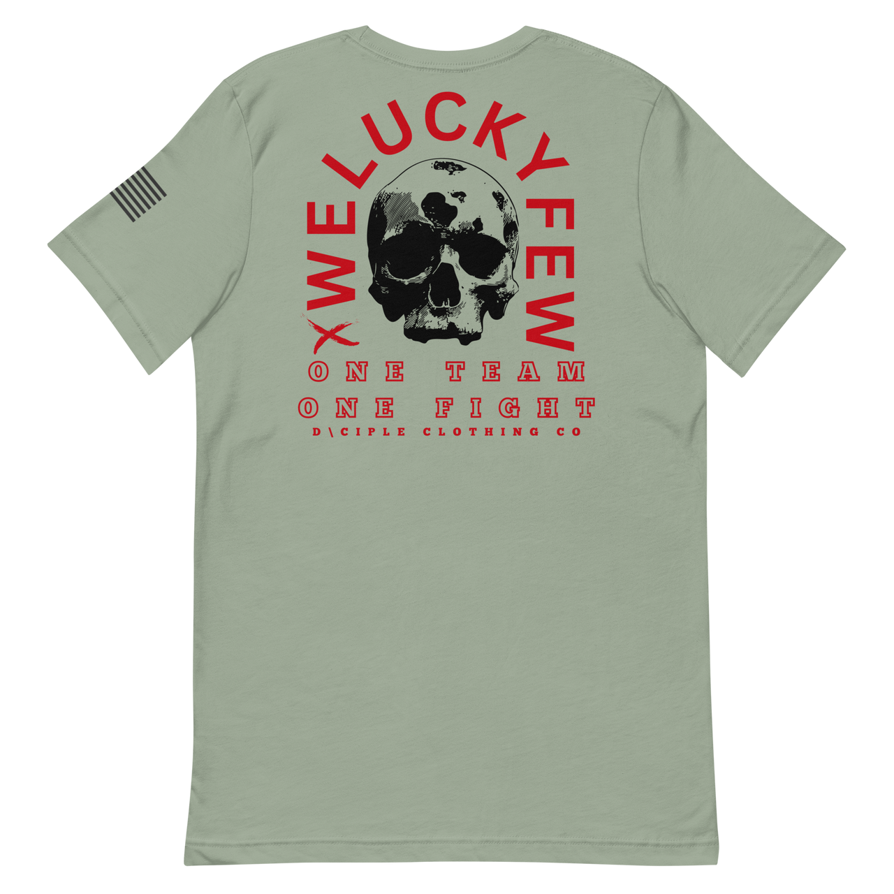 We Lucky Few skull graphic T-shirt green back print