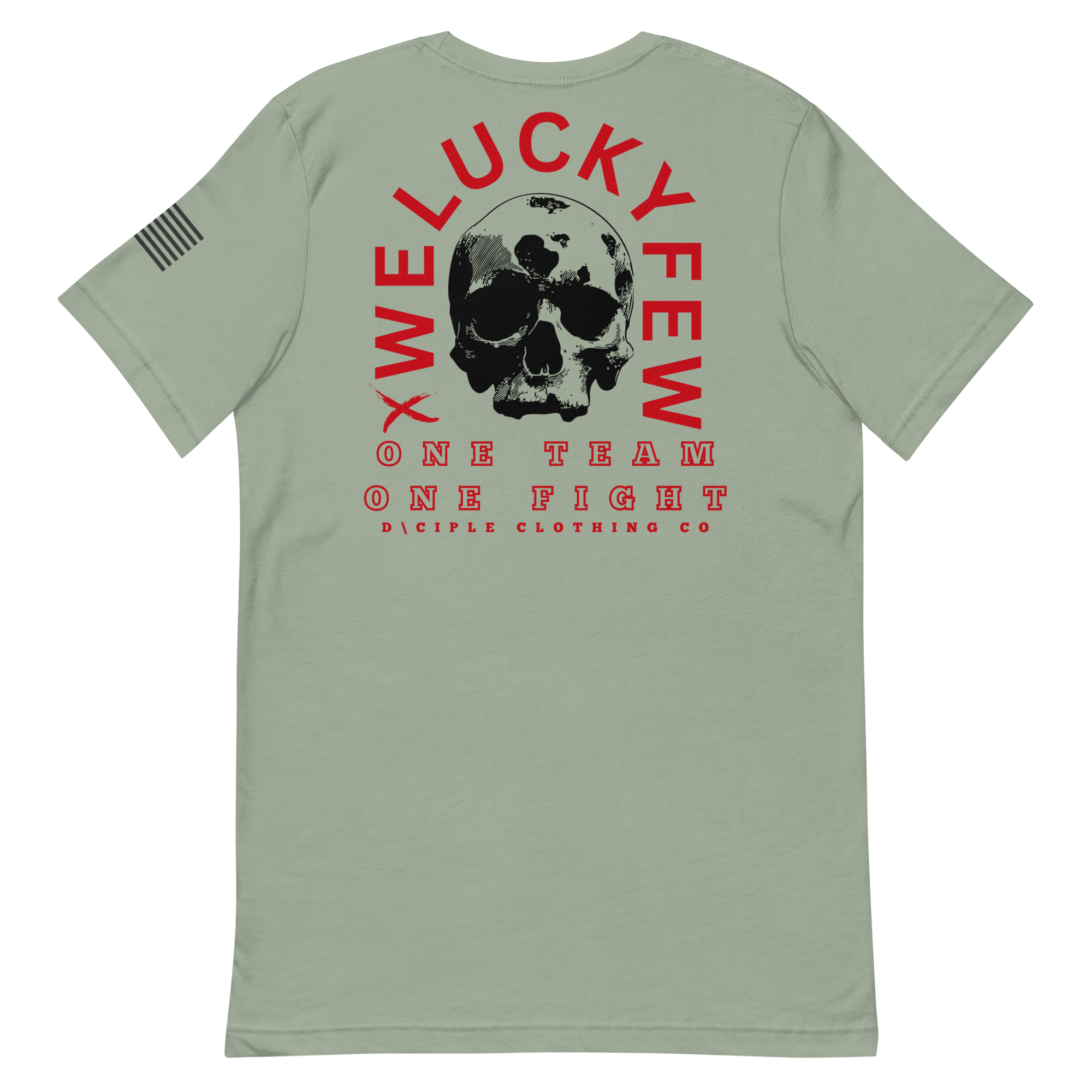 We Lucky Few skull graphic T-shirt green back print