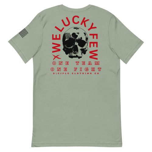 We Lucky Few skull graphic T-shirt green back print