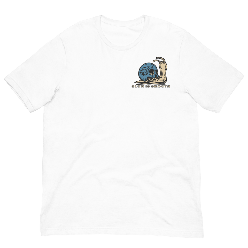 Speed Kills T-Shirt featuring blue skull snail artwork on the back by Dciple Clothing Co.
